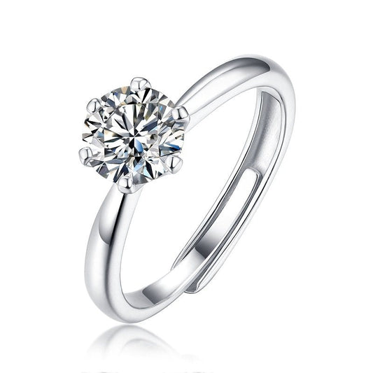 2-carat classic six-prong solitaire sterling silver Moissanite Stone Ring