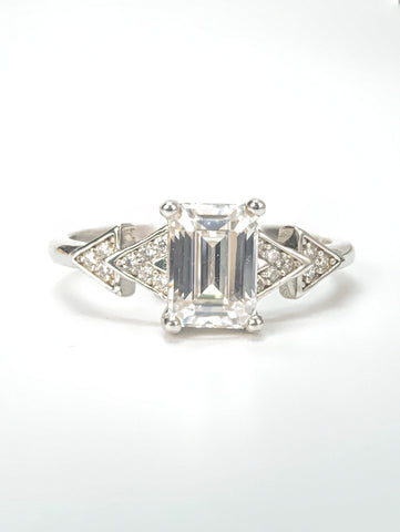 1 Carat Cedar 925 Silver Emerald cut Moissanite Stone Ring