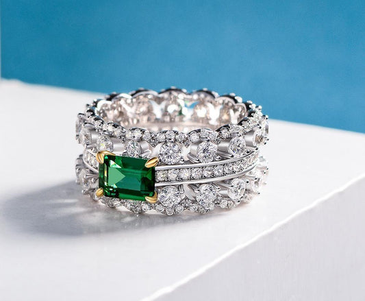 Timeless Elegance Lab-Created Diamond and Emerald Ring